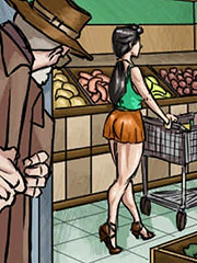 He is wearing an old worn out white t-shirt and baggy jeans - The produce man by Illustrated interracial